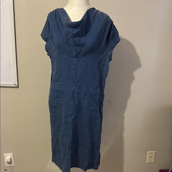 Mosaic 720 100% Linen Cowl Neck Midi Dress with Pockets - Picture 2 of 7